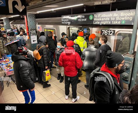 Crowded Platform At The 125th Street Express Subway Station In Harlem
