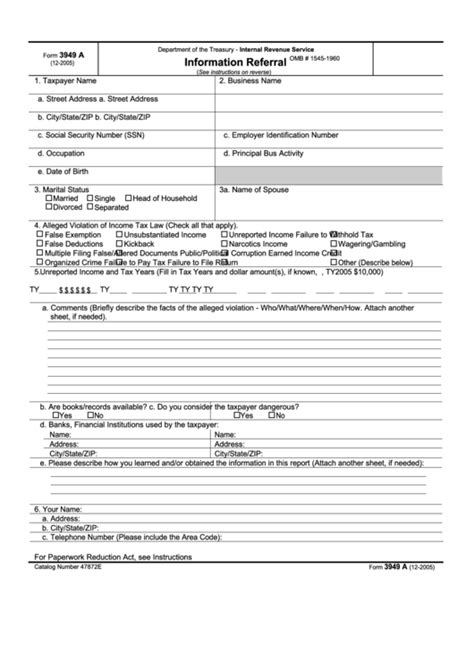 Fillable Form 3949 A Printable Forms Free Online