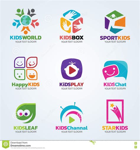 Kids Logo For Business Art Set Design Stock Illustration