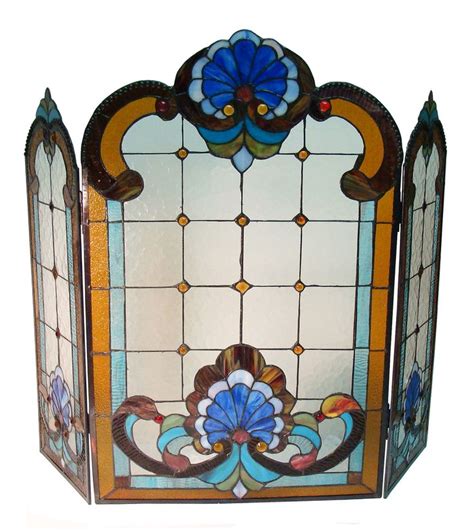 Tiffany 3 Panel Stained Glass Fireplace Screen Stained Glass Fireplace Screen Stained Glass