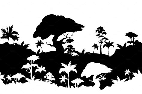 Jungle Landscape Black Silhouette Texture Illustrations ~ Creative Market