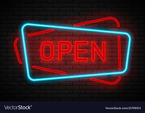 Open Neon Sign Light Royalty Free Vector Image