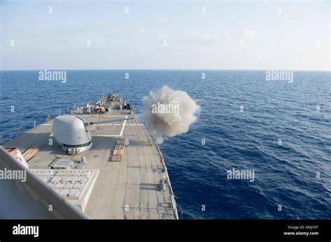 Mediterranean Sea May 4 2017 The 5 Inch Gun Is Fired Aboard The