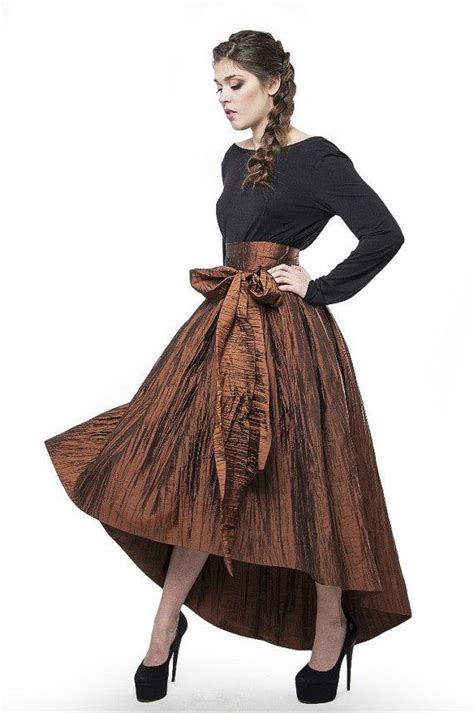 Asymmetrical Evening Skirt Long Formal Skirt Bronze Bow By Dioriss Long