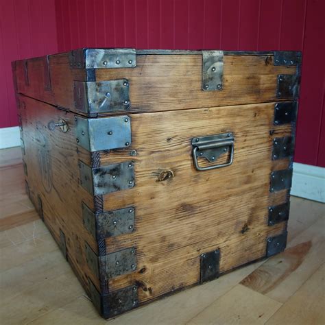 Vintage steamer trunk coffee table pine chest antique. VINTAGE WOODEN CHEST Coffee Table Rustic Industrial ...