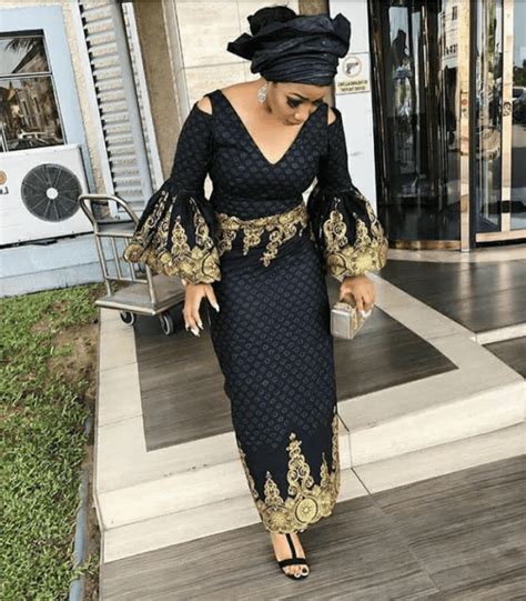Clipkulture Black And Gold Asoebi Lace Dresses For Ladies