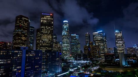 Downtown Los Angeles Skyline At Night Stock Footage Sbv 313055253