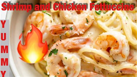 Creamy Chicken And Shrimp Fettuccine Noodles Recipe Youtube