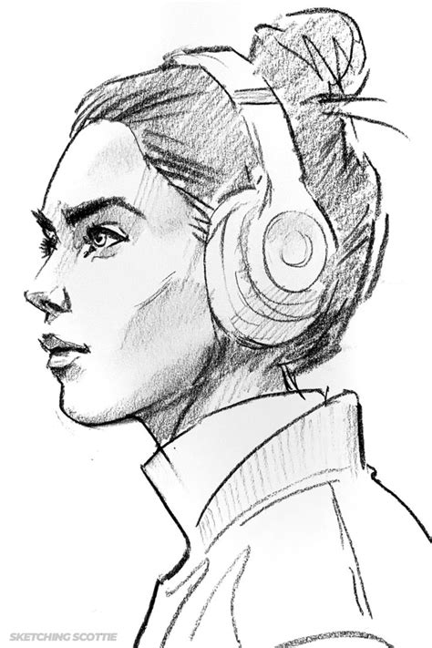 Drawing A Girl Wearing Headphones In 2021 Headphones Art Headphones