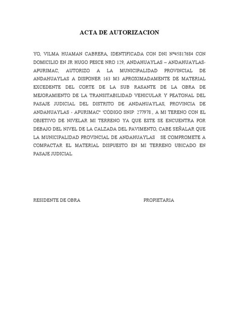 Acta De Autorizacion Pdf