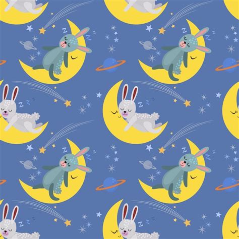 Premium Vector Cute Cartoon Bunny Sleeping On The Moon