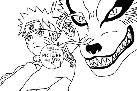 Naruto And The Nine Tailed Fox Kurama Coloring Page For