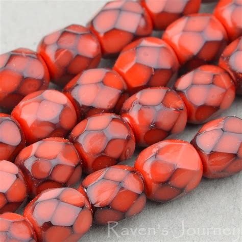 Round Faceted 4mm Orange Opaque With Jet Honeycomb Ravens Journey