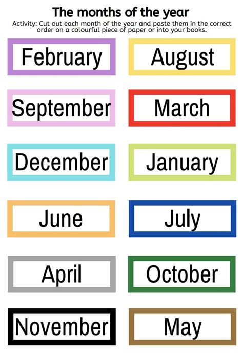 Months Of The Year Poster With Different Colors