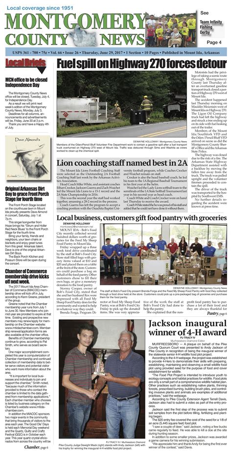 Montgomery County News - June 29, 2017 | Southwest Arkansas News