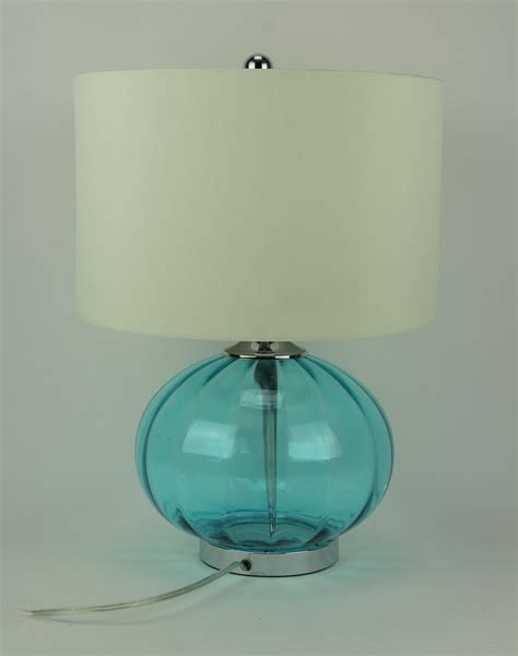 Crestview New Port Sea Blue Glass And Metal Table Lamp 22 In Tall 15 In White Linen Shade