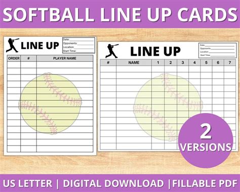 The Softball Line Up Cards Are Available For Purchase