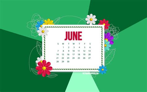 Download Wallpapers 2020 June Calendar Green Background Frame With