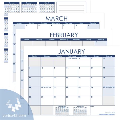 Vertex42 Monthly Calendar Calendar For Planning