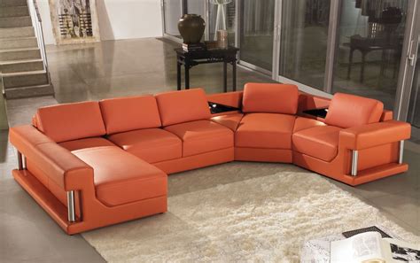Balanced proportions and surprising comfort are what define eq3 modern sectionals. 2315B Modern Orange Leather Sectional Sofa