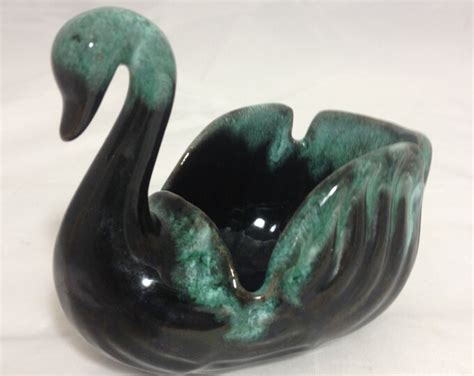 Blue Mountain Pottery Swan Blue Green Drip Glaze 70s Etsy Uk