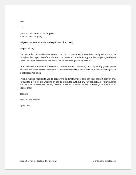 Request Letter For Tools And Equipment Download Letter