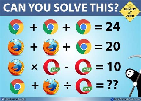 Test your thinking and show that you can answer our cool maths puzzles. Now this is Interesting Browsers Puzzle - Brainteaser Math ...