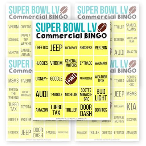 2023 Printable Super Bowl Commercial Bingo Cards Set Of 24 Etsy