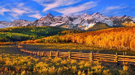 Nature Landscapes Mountains Fence Autumn Wallpapers Hd