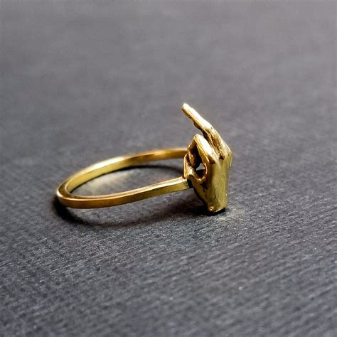 14k Yellow Gold Fk You Ring Middle Finger Curse Word Etsy