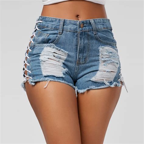 Aliexpress Buy Sexy Women Summer Denim Ripped Shorts Lacing