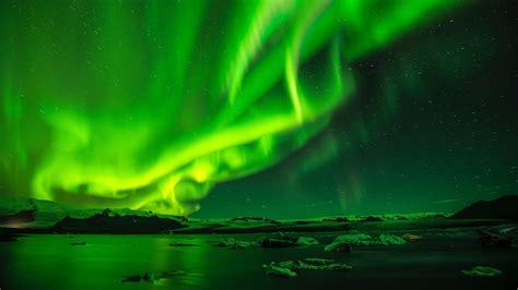 Wallpaper Northern Lights Aurora Sky Starry Sky Green Northern