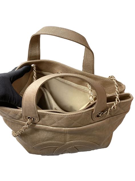Beige Grained Leather Trianon Tote Bag Styleforless