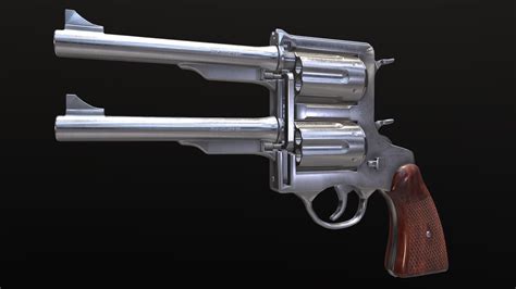 Absurd Double Barrel Revolver 4k Rigged 3d Model By Eduardo Kuhn