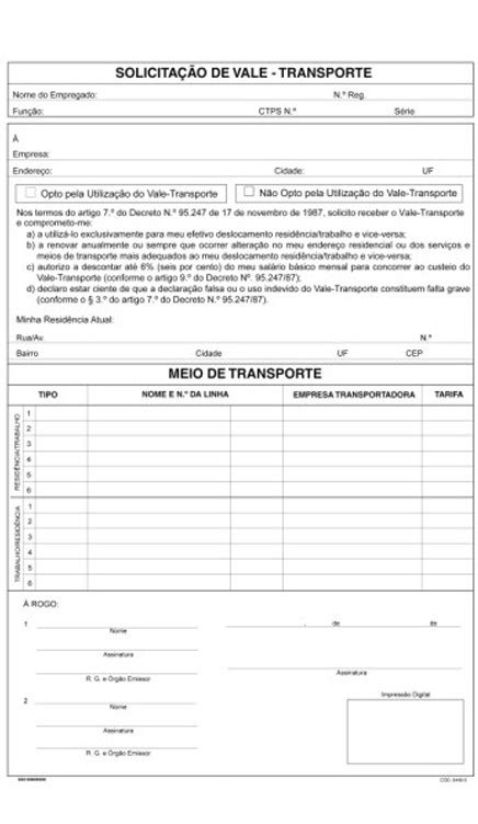 Bloco SÃo Domingos SolicitaÇÃo De Vale Transporte