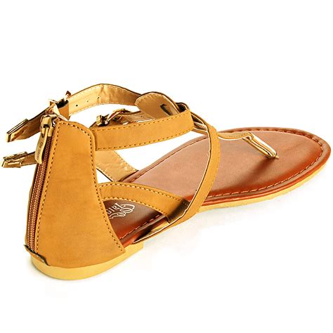 Womens Gladiator Sandals T Strap Thongs Roman Flats Back Zipper Flip Flop Shoes Ebay