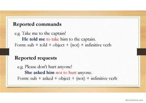 Reported Commands And Requests English Esl Powerpoints