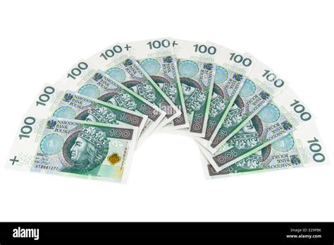 New Polish Banknotes Of 100 Pln Isolated On White Background With