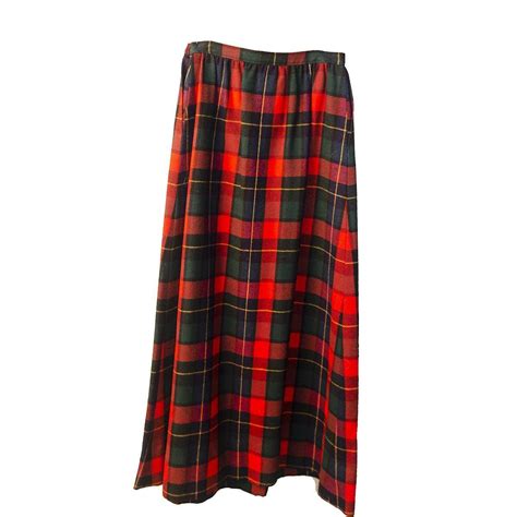 Pendleton Long Wool Skirt Red Plaid Tartan