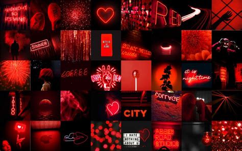 40 Dark Red Neon Wall Collage Kit Etsy In 2022 Dark Red Wallpaper