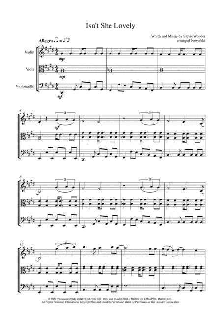 isnt she lovely string quartet score and parts free music sheet
