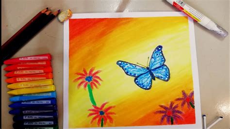 Easy Butterfly Scenery Drawing For Beginners With Oil Pastels Step By