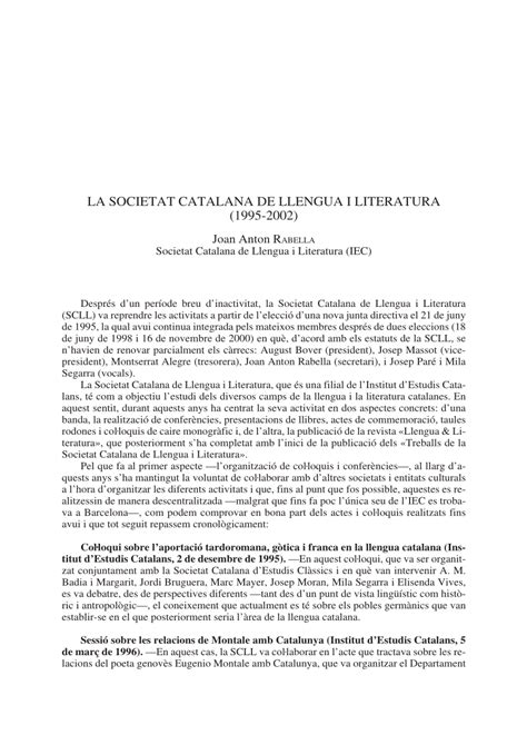 PDF La Societat Catalana De Llengua I Literatura 1995 2002