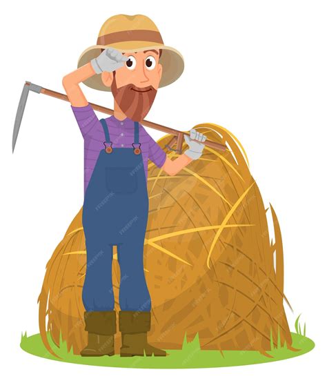 Premium Vector Tired Farmer Making Hay Stack Cartoon Farm Work