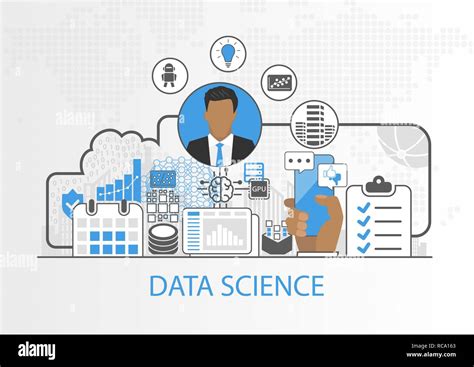 Data Science Vector Illustration With Business Man And Icons Stock