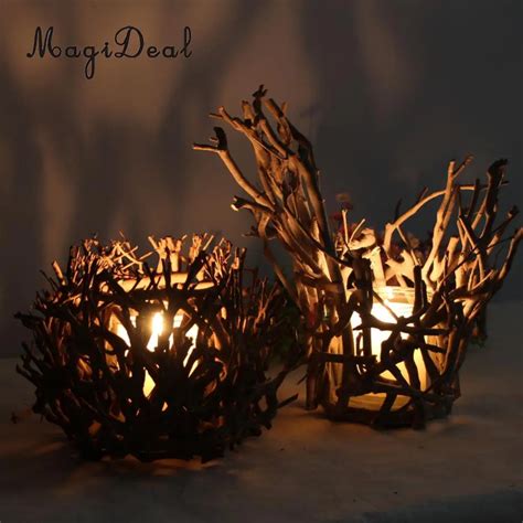 Magideal Country Style Rustic Wooden Tea Light Candle Holder Decorative Candle Lamp With Glass