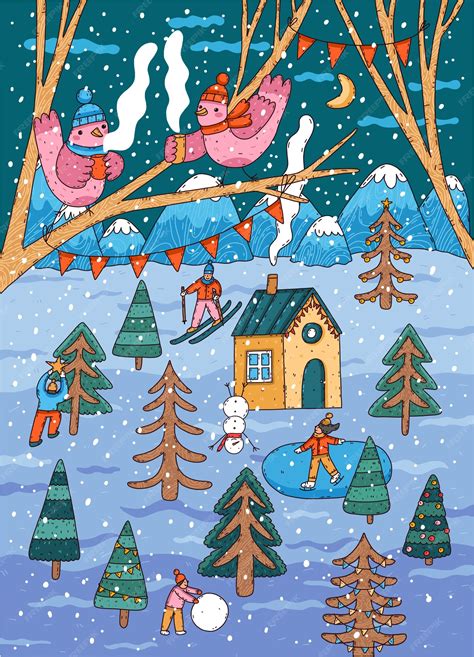 Ilustración De Postal De Navidad Vector Premium