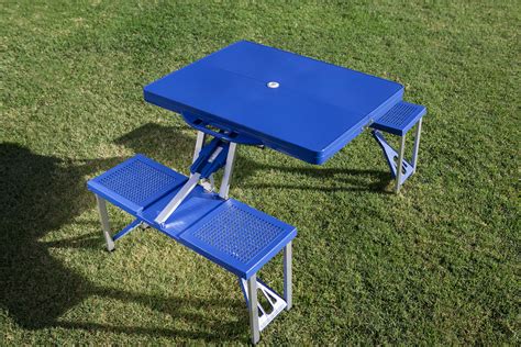 Picnic Time Picnic Table Portable Folding Table With Seats Blue