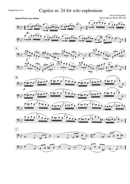 Caprice No 24 For Solo Euphonium Paganini Music Sheet Download