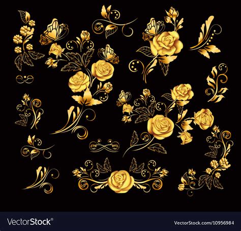 Flowers With Gold Roses Royalty Free Vector Image